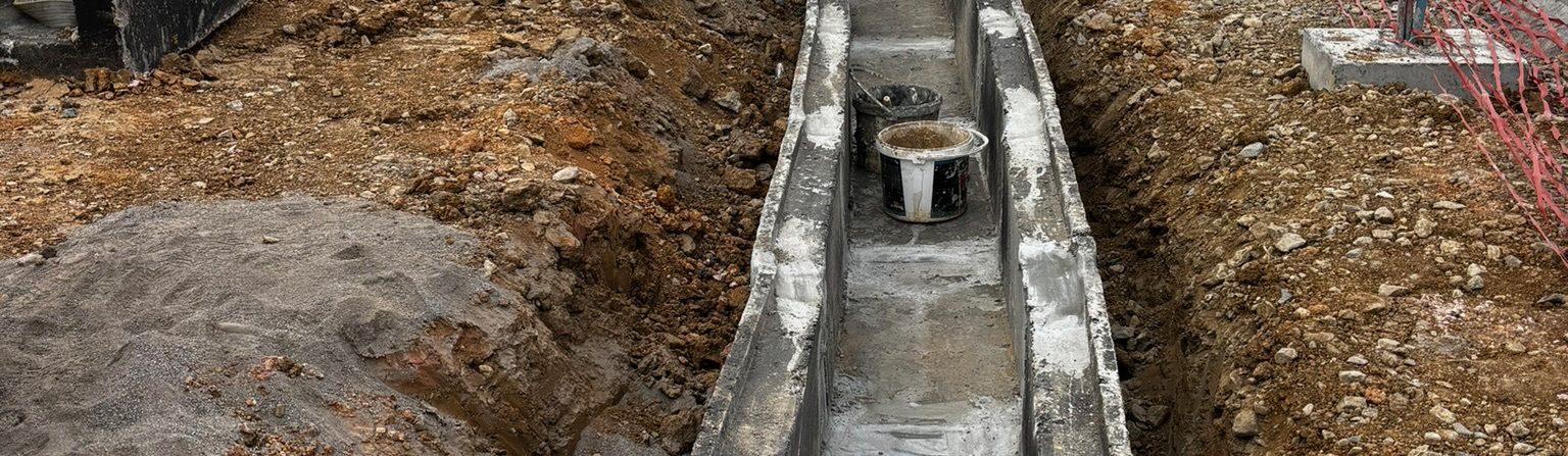 Profesyonel altyapı danışmanlığı kapsamında şantiyede geotekstil keçe ve mıcır filtre katmanlarıyla gerçekleştirilen delikli boru drenaj hattı imalatı.